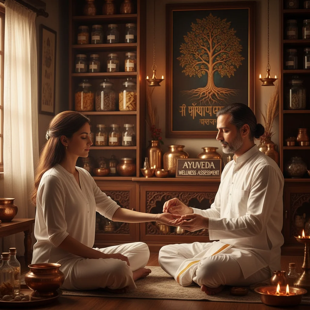 Vitality assessment dashboard showing cellular health metrics and Ayurvedic recommendations