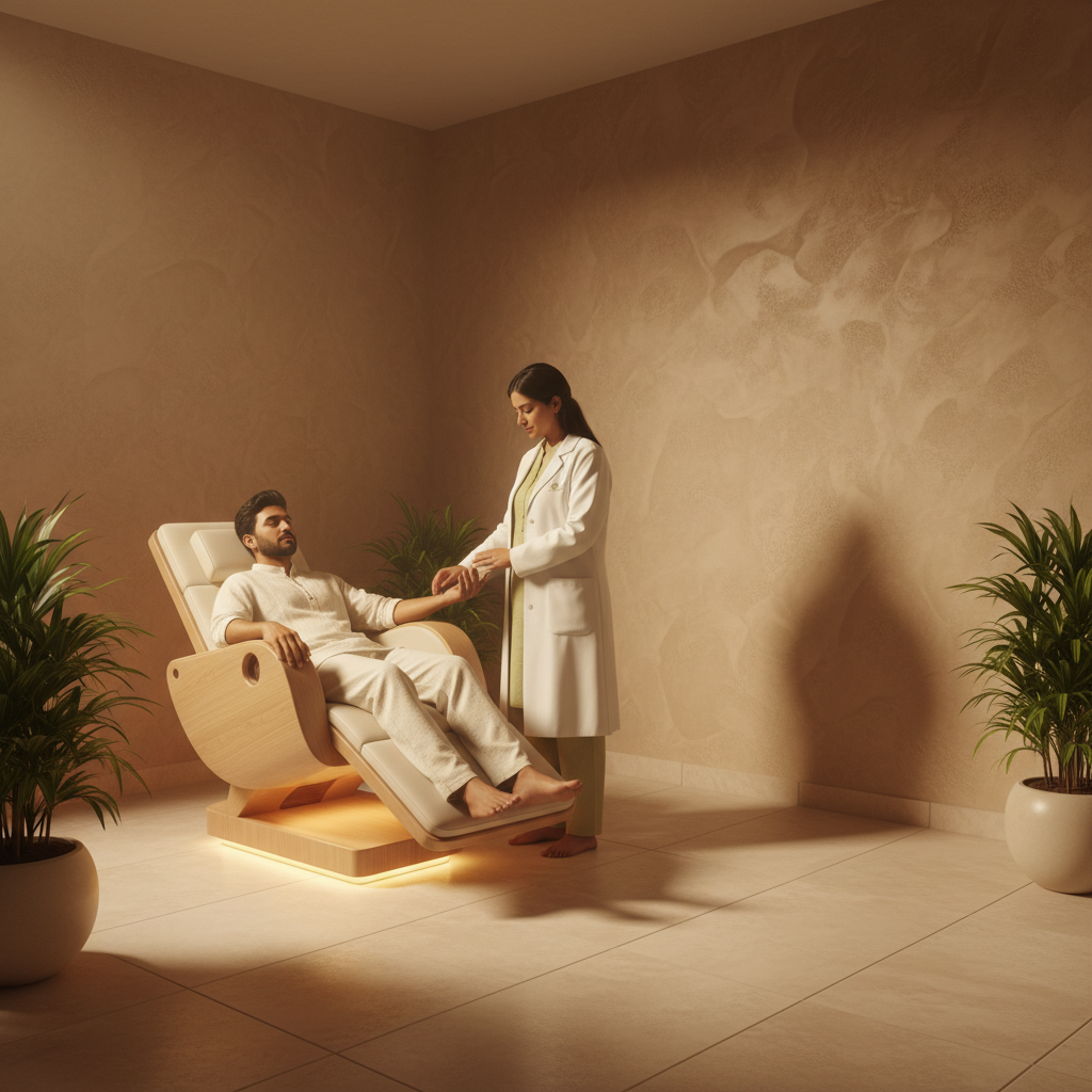 Ayurvedic consultation session with Indian male patient at Dr. Abhiram clinic